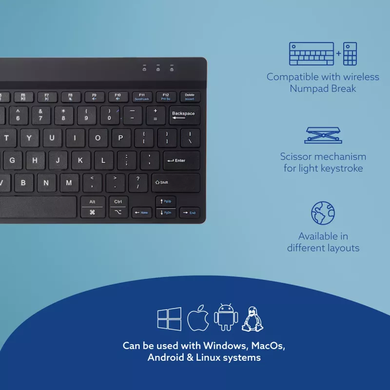 R-Go Tools Ergonoomiline klaviatuur R-Go Compact Break, kompaktne klaviatuur pausitarkvaraga, QWERTY (US), Bluetooth, must