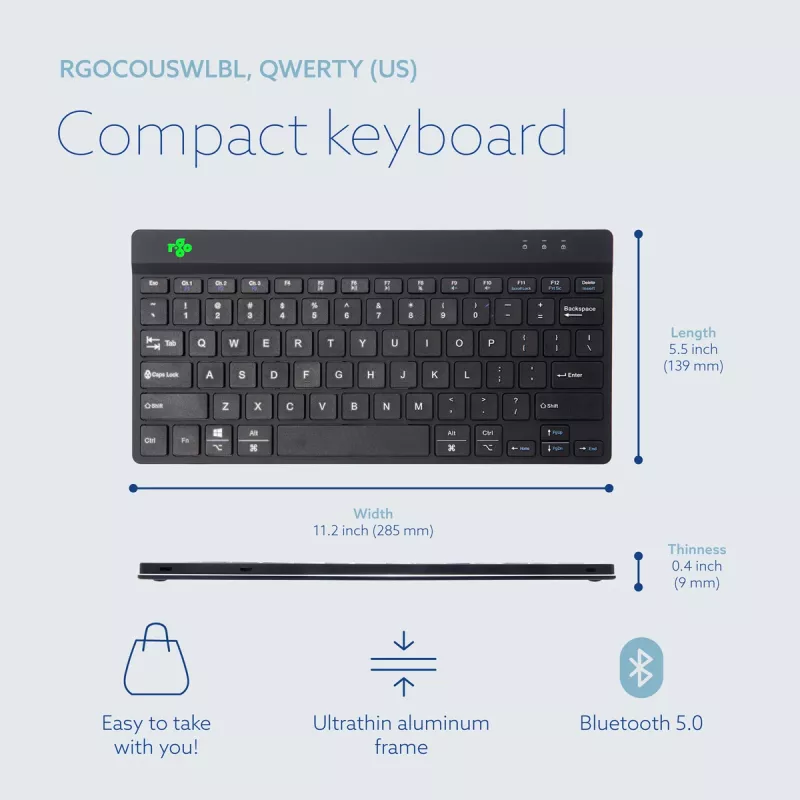 R-Go Tools Ergonoomiline klaviatuur R-Go Compact Break, kompaktne klaviatuur pausitarkvaraga, QWERTY (US), Bluetooth, must