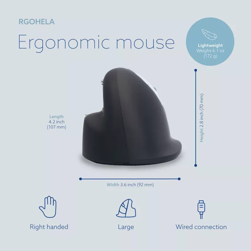R-Go Tools ergonoomiline hiir R-Go HE Break pausitarkvaraga, suur (käe suurus ≥ 185 mm), paremakäeline, juhtmega, must