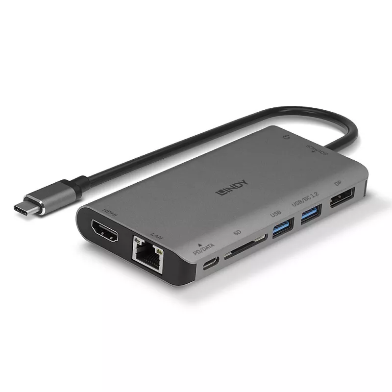 Lindy DST-Mini XT, USB-C sülearvuti mini dokkimisjaam ühe (4K) või kahe (Full HD) ekraaniga ja 100 W läbiva laadimisega