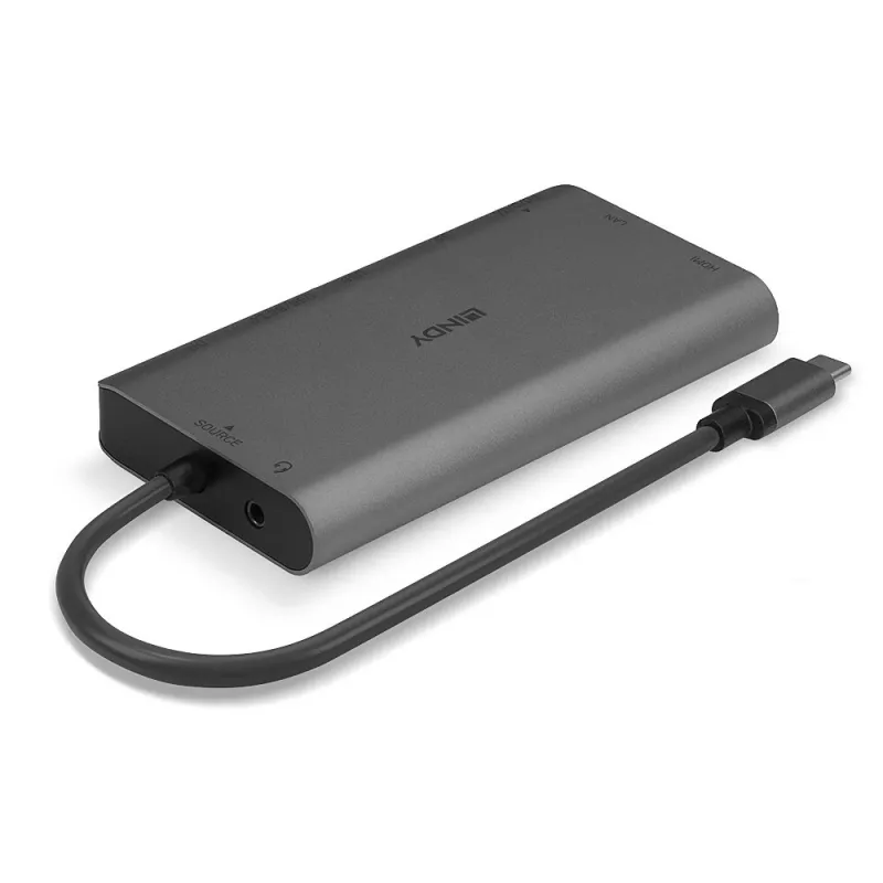 Lindy DST-Mini XT, USB-C sülearvuti mini dokkimisjaam ühe (4K) või kahe (Full HD) ekraaniga ja 100 W läbiva laadimisega