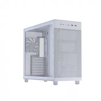 PC korpus ASUS PRIME AP303 TG valge — ATX/Micro-ATX/Mini-ITX, karastatud klaas, USB-C, 360 mm GPU tugi