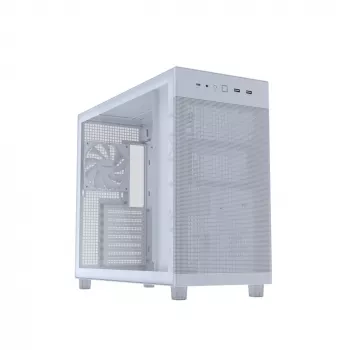PC korpus ASUS PRIME AP303 TG valge — ATX/Micro-ATX/Mini-ITX, karastatud klaas, USB-C, 360 mm GPU tugi