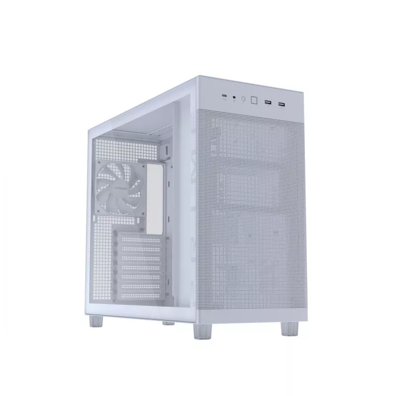 PC korpus ASUS PRIME AP303 TG valge — ATX/Micro-ATX/Mini-ITX, karastatud klaas, USB-C, 360 mm GPU tugi