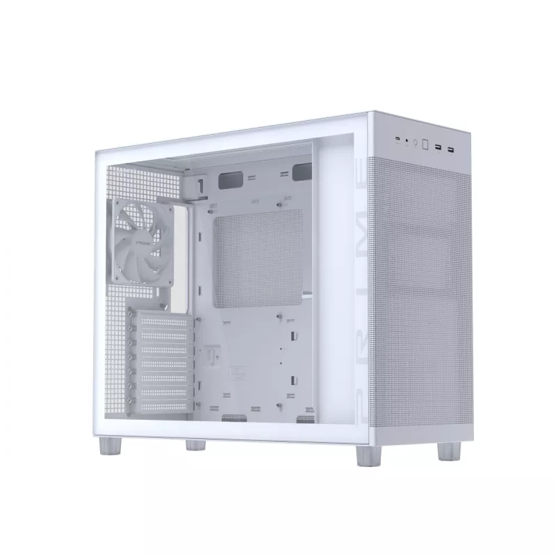 PC korpus ASUS PRIME AP303 TG valge — ATX/Micro-ATX/Mini-ITX, karastatud klaas, USB-C, 360 mm GPU tugi