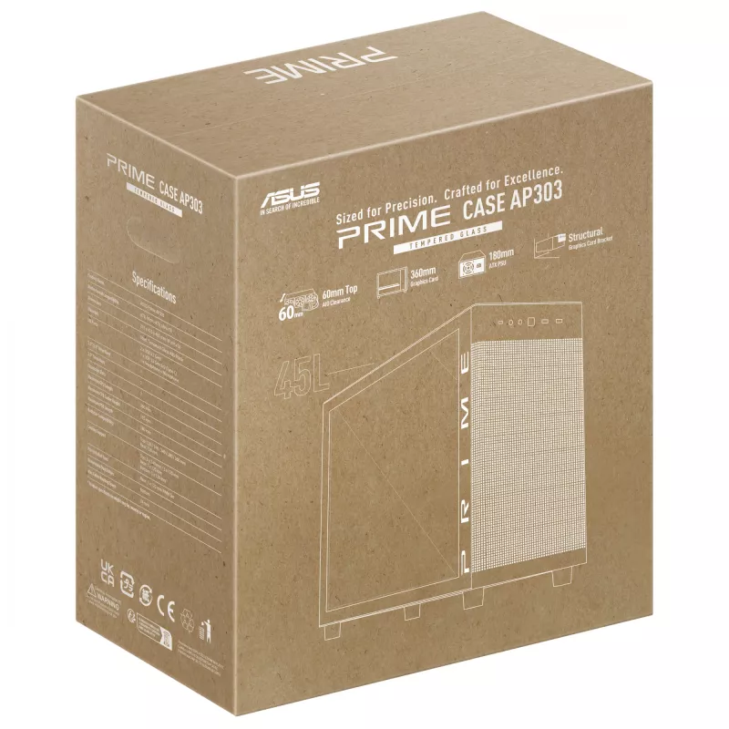 ASUS PRIME AP303 TG Must, PC, Must, micro ATX, Mini-ITX, ATX, 16.5 cm, 36 cm, 18 cm