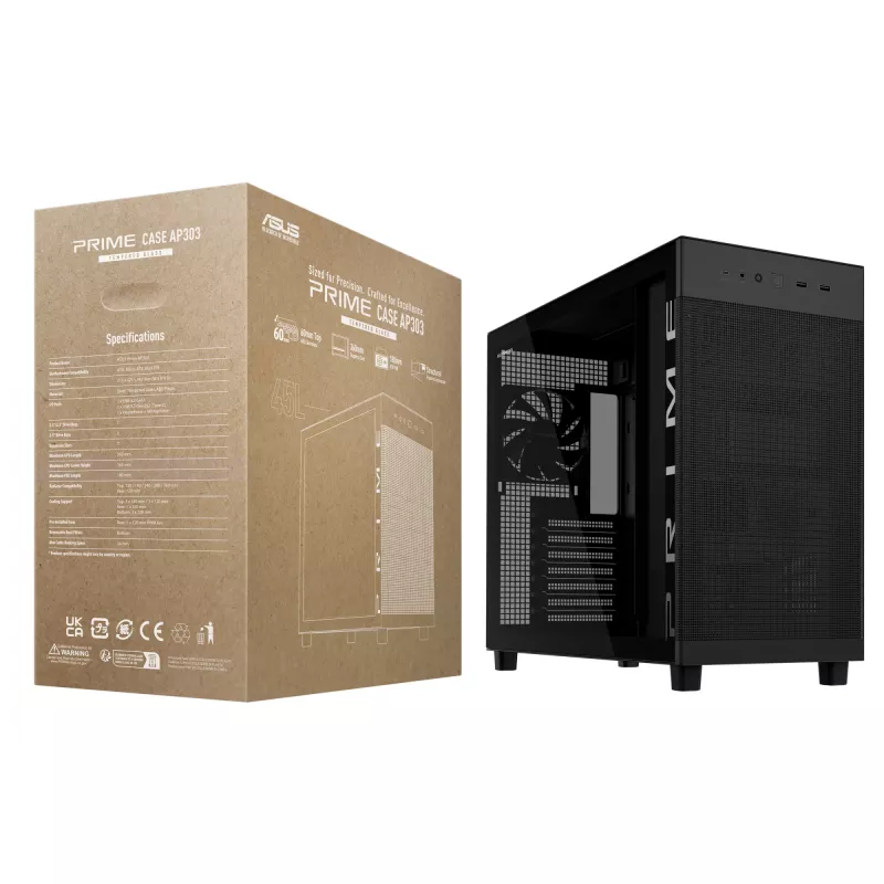 ASUS PRIME AP303 TG Must, PC, Must, micro ATX, Mini-ITX, ATX, 16.5 cm, 36 cm, 18 cm