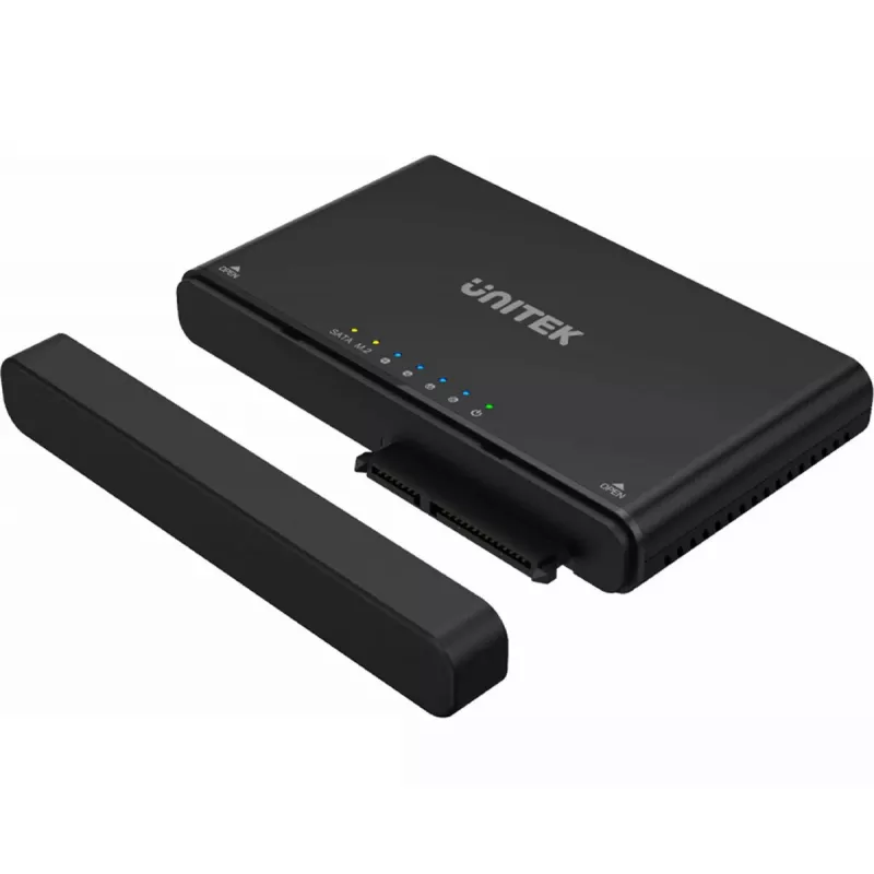 USB-C jaotur Unitek S1222A SolidForce+ — HDMI 4K, Ethernet, SATA III, 10 Gbit/s, alumiiniumkorpus, must