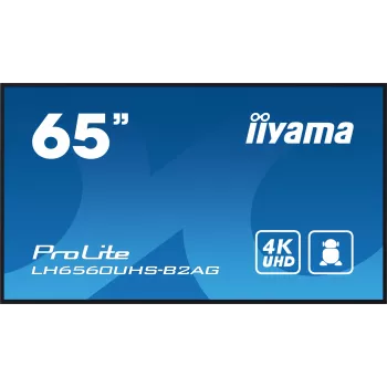 iiyama LH6560UHS-B2AG Signage-ekraan digitaalne A-tahvel 163,8 cm (64,5 tolli) LED Wi-Fi 500 cd/m² 4K Ultra HD Must Sisseehitatud protsessor Android 11 24/7