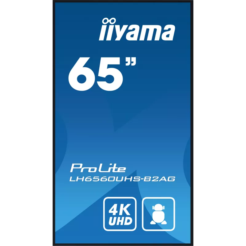 iiyama LH6560UHS-B2AG Signage-ekraan digitaalne A-tahvel 163,8 cm (64,5 tolli) LED Wi-Fi 500 cd/m² 4K Ultra HD Must Sisseehitatud protsessor Android 11 24/7