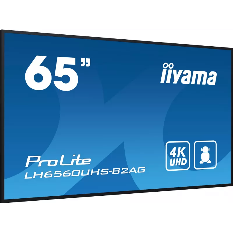 iiyama LH6560UHS-B2AG Signage-ekraan digitaalne A-tahvel 163,8 cm (64,5 tolli) LED Wi-Fi 500 cd/m² 4K Ultra HD Must Sisseehitatud protsessor Android 11 24/7