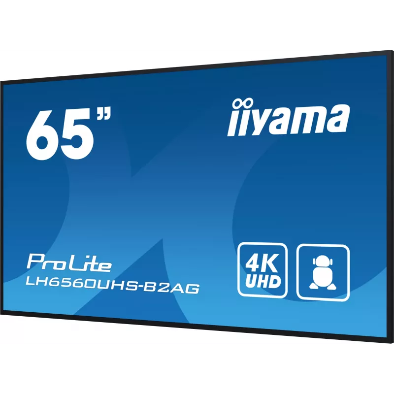 iiyama LH6560UHS-B2AG Signage-ekraan digitaalne A-tahvel 163,8 cm (64,5 tolli) LED Wi-Fi 500 cd/m² 4K Ultra HD Must Sisseehitatud protsessor Android 11 24/7