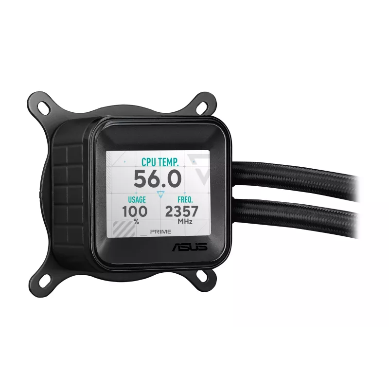 Mitmeühes vedelikjahutus ASUS Prime LC 360 ARGB LCD — 360 mm radiaator, 3x 120 mm ventilaatorit, LCD, PWM, must