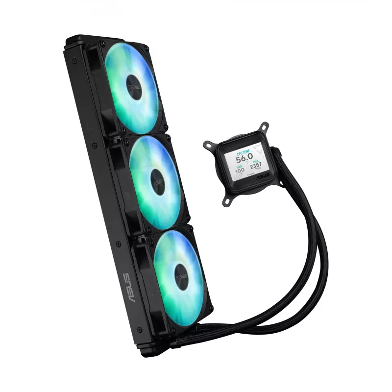 Mitmeühes vedelikjahutus ASUS Prime LC 360 ARGB LCD — 360 mm radiaator, 3x 120 mm ventilaatorit, LCD, PWM, must