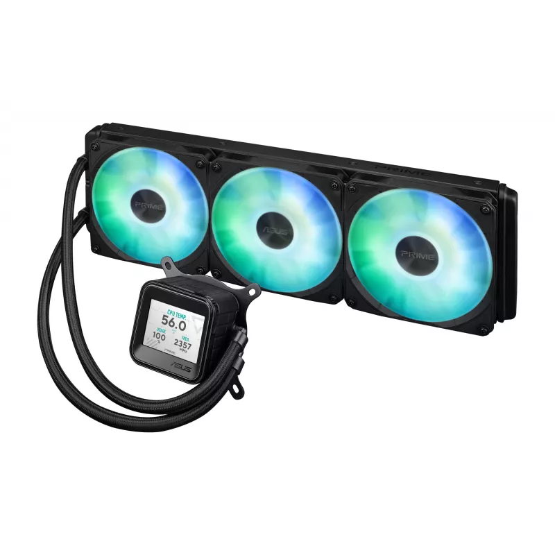 Mitmeühes vedelikjahutus ASUS Prime LC 360 ARGB LCD — 360 mm radiaator, 3x 120 mm ventilaatorit, LCD, PWM, must