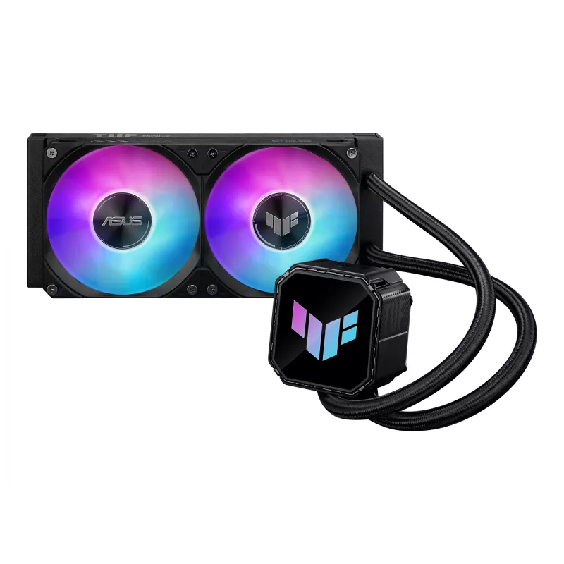 Universaalne vedelikjahuti ASUS TUF GAMING LC III 240 ARGB — 240 mm radiaator, 2 x 120 mm ARGB ventilaatorit, pesa AM5 tugi, must