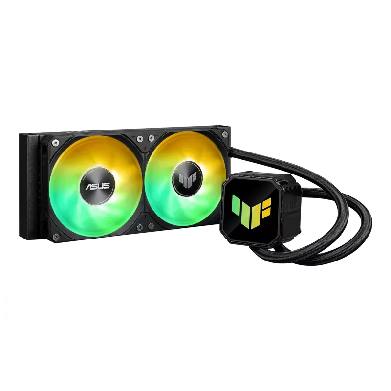Universaalne vedelikjahuti ASUS TUF GAMING LC III 240 ARGB — 240 mm radiaator, 2 x 120 mm ARGB ventilaatorit, pesa AM5 tugi, must