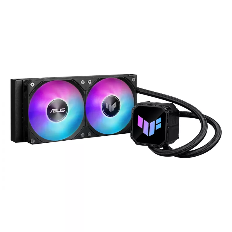 Universaalne vedelikjahuti ASUS TUF GAMING LC III 240 ARGB — 240 mm radiaator, 2 x 120 mm ARGB ventilaatorit, pesa AM5 tugi, must