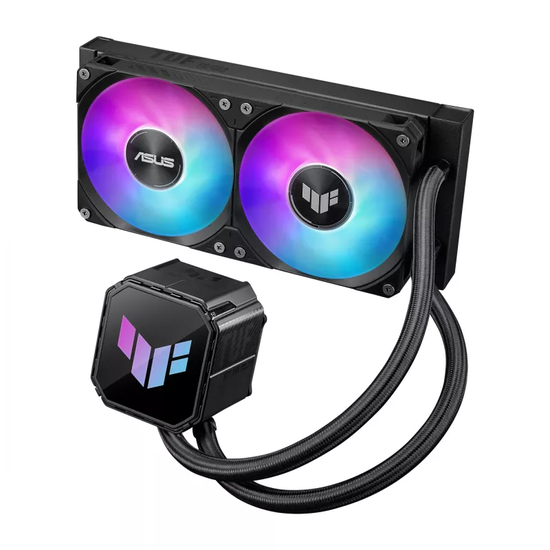 Universaalne vedelikjahuti ASUS TUF GAMING LC III 240 ARGB — 240 mm radiaator, 2 x 120 mm ARGB ventilaatorit, pesa AM5 tugi, must