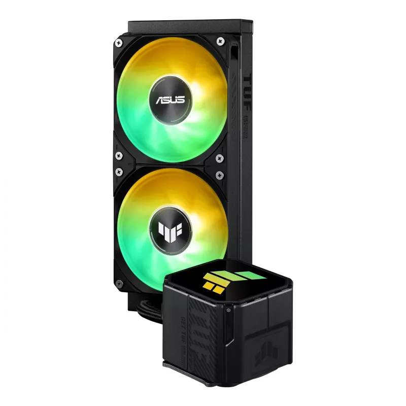 Universaalne vedelikjahuti ASUS TUF GAMING LC III 240 ARGB — 240 mm radiaator, 2 x 120 mm ARGB ventilaatorit, pesa AM5 tugi, must