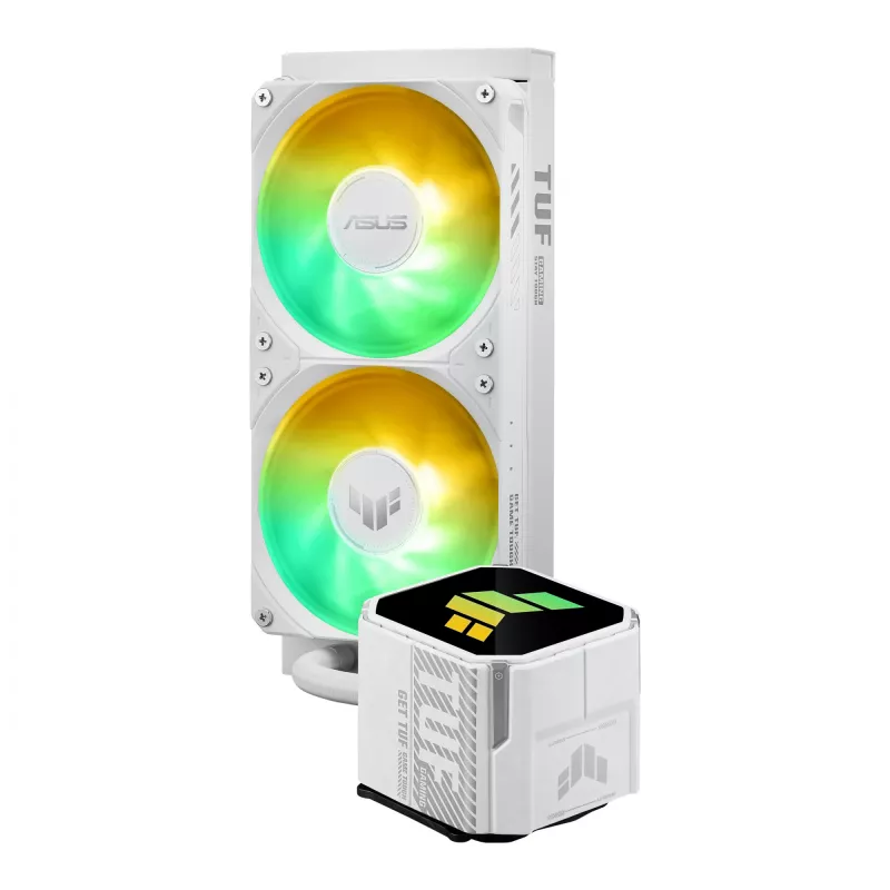 Vedelikjahutuskomplekt ASUS TUF GAMING LC III 240 ARGB WHT – 240 mm radiaator, 2x 120 mm ventilaatorit, PWM, valge