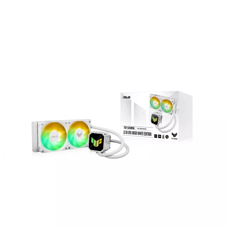 Vedelikjahutuskomplekt ASUS TUF GAMING LC III 240 ARGB WHT – 240 mm radiaator, 2x 120 mm ventilaatorit, PWM, valge