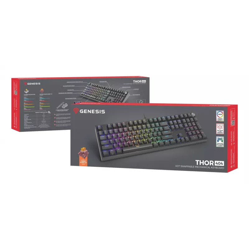Mehaaniline klaviatuur Genesis THOR 404 — täissuuruses 100% USB QWERTY inglise, must, RGB