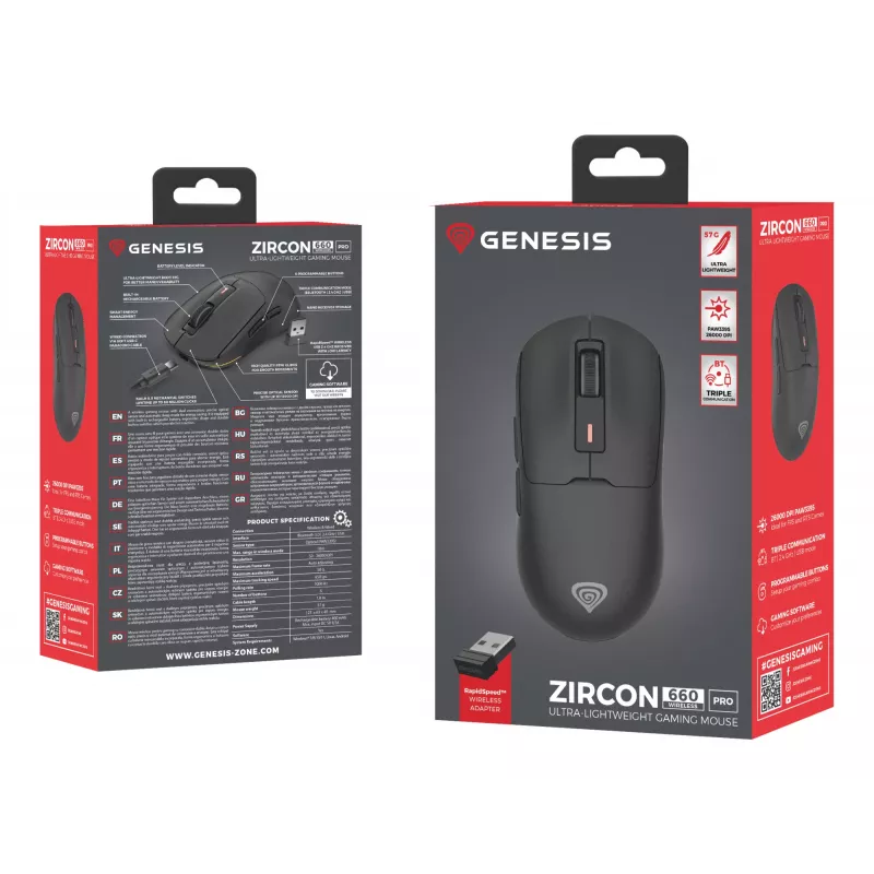 GENESIS NMG-2193 hiir Mängimine Mõlemakäeline Bluetooth + USB USB-C Optiline 26000 DPI