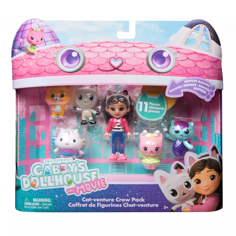 Gabby's Dollhouse DREAMWORKS Film, Cat-venture Crew Pack, 11-osaline mängufiguuride komplekt koos aksessuaaridega, laste mänguasjad tüdrukutele ja poistele alates 3. eluaastast