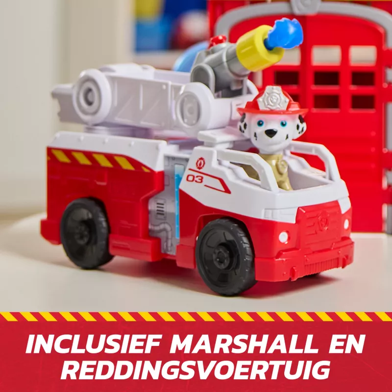 PAW Patroli tuletõrje juhtimiskeskus koos Marshalli figuuri, päästetuletõrjeauto, tulede, stardi ja heliefektidega, laste mänguasjad poistele ja tüdrukutele alates 3. eluaastast
