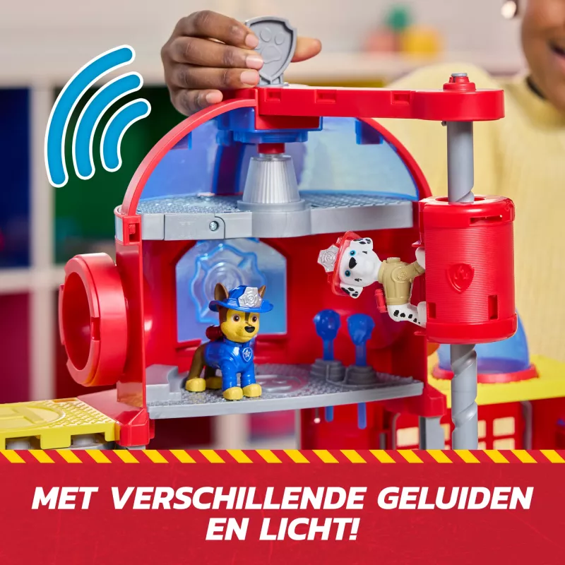 PAW Patroli tuletõrje juhtimiskeskus koos Marshalli figuuri, päästetuletõrjeauto, tulede, stardi ja heliefektidega, laste mänguasjad poistele ja tüdrukutele alates 3. eluaastast