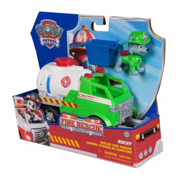 PAW Patrol Fire Rescue: Rocky Rescue Fire Tanker märulikuju, haaratsi ja mänguautoga, laste mänguasjad poistele ja tüdrukutele alates 3. eluaastast