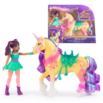 Mini nukukomplekt Usorteret Unicorn Academy Ava & Leaf Power of Friendship läbipaistva sadula ja 2 tarvikuga, 168 mm, plast