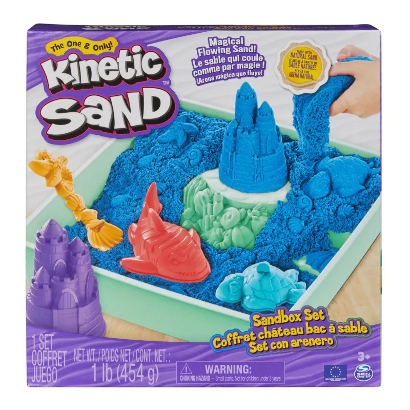 Kinetic Sand, liivakastikomplekt, loomingulised lihavõttekingitused, sisaldab 1 nael sinist voolitavat mänguliiva, 4 tööriista ja vormi, hoiustamine, sensoorsed mänguasjad lastele alates 3. eluaastast