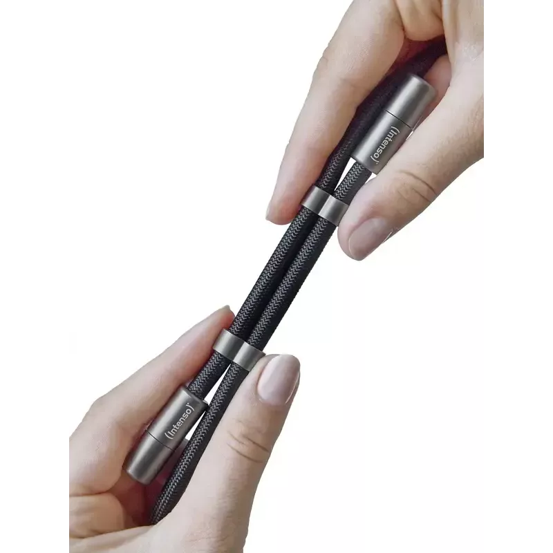 Intenso USB-C laadimispael telefoni kaelapaela kaabel 60W kiirlaadimine reguleeritava pikkusega 1,65m nailon must
