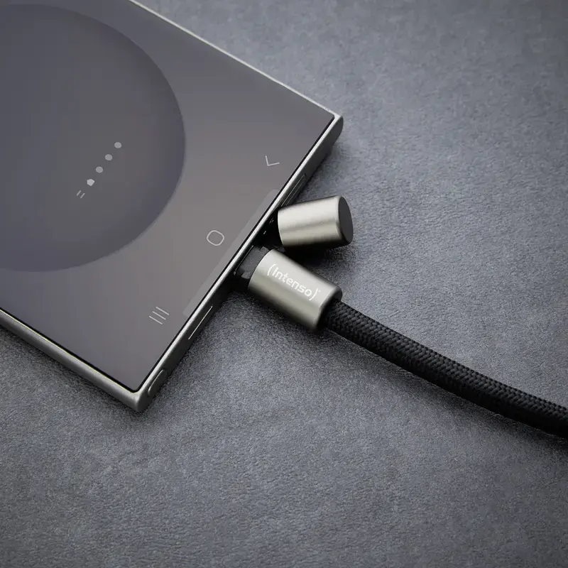 Intenso USB-C laadimispael telefoni kaelapaela kaabel 60W kiirlaadimine reguleeritava pikkusega 1,65m nailon must