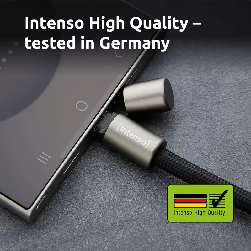 Intenso USB-C laadimispael telefoni kaelapaela kaabel 60W kiirlaadimine reguleeritava pikkusega 1,65m nailon must