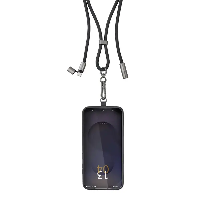 Intenso USB-C laadimispael telefoni kaelapaela kaabel 60W kiirlaadimine reguleeritava pikkusega 1,65m nailon must