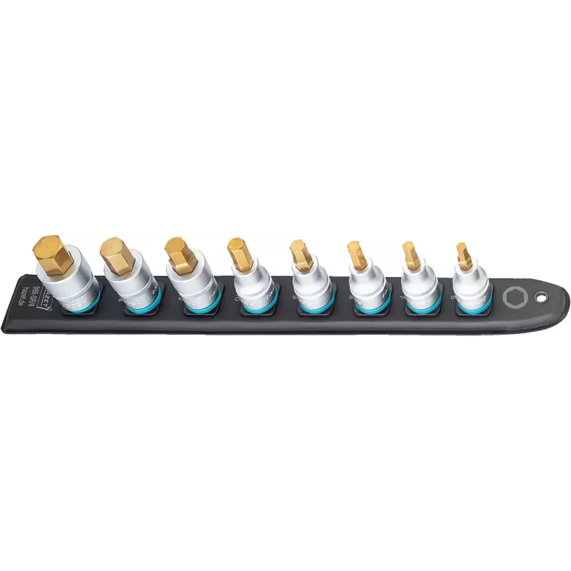 Pistikupesakomplekt Hazet 986-SR/8, 8-osaline lühikesed kuuskantpesad, 6–17 mm, must