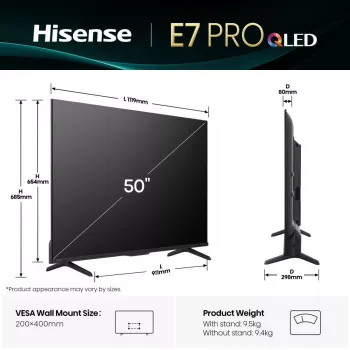 Hisense 50E77Q PRO 127 cm (50 tolli) 4K Ultra HD Smart TV Wi-Fi Must