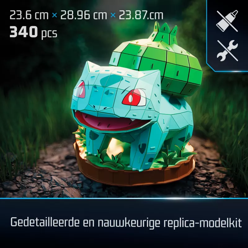 4D Build, Pokémon Bulbasauri 3D mudelikomplekt, Pokémoni figuur, Kanto esimese partneri kollektsioon, lauakaunistus, 195 tükki, alates 12. eluaastast