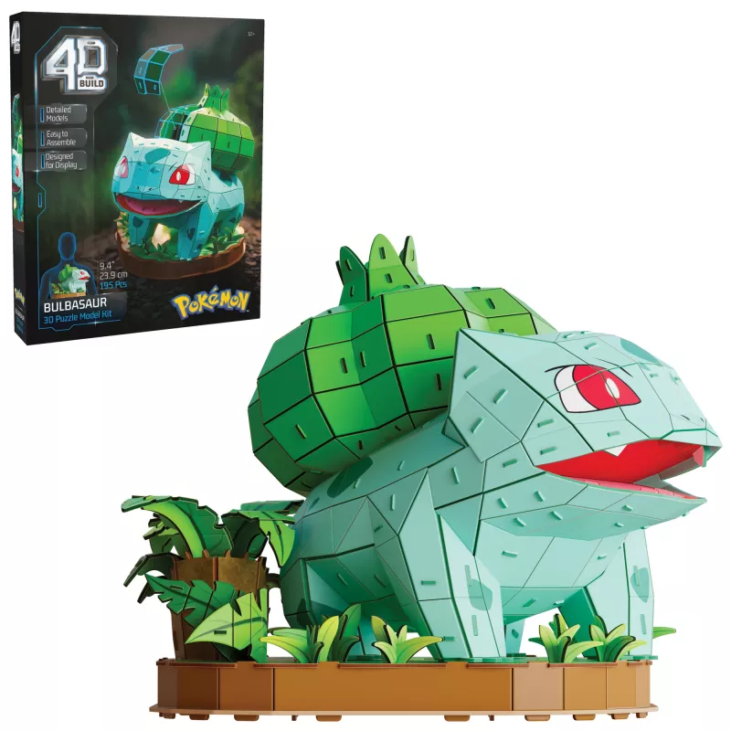 4D Build, Pokémon Bulbasauri 3D mudelikomplekt, Pokémoni figuur, Kanto esimese partneri kollektsioon, lauakaunistus, 195 tükki, alates 12. eluaastast