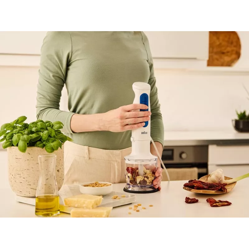 Hand blender Braun Household MultiQuick 3 MQ30202M, 900 W, Valge/blue, with chopper and whisk