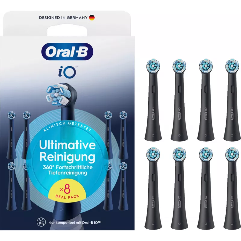 Oral-B iO Ultimate Clean asendusharjapead — 8 tk pakend, must, tõhusaks hambakatu eemaldamiseks
