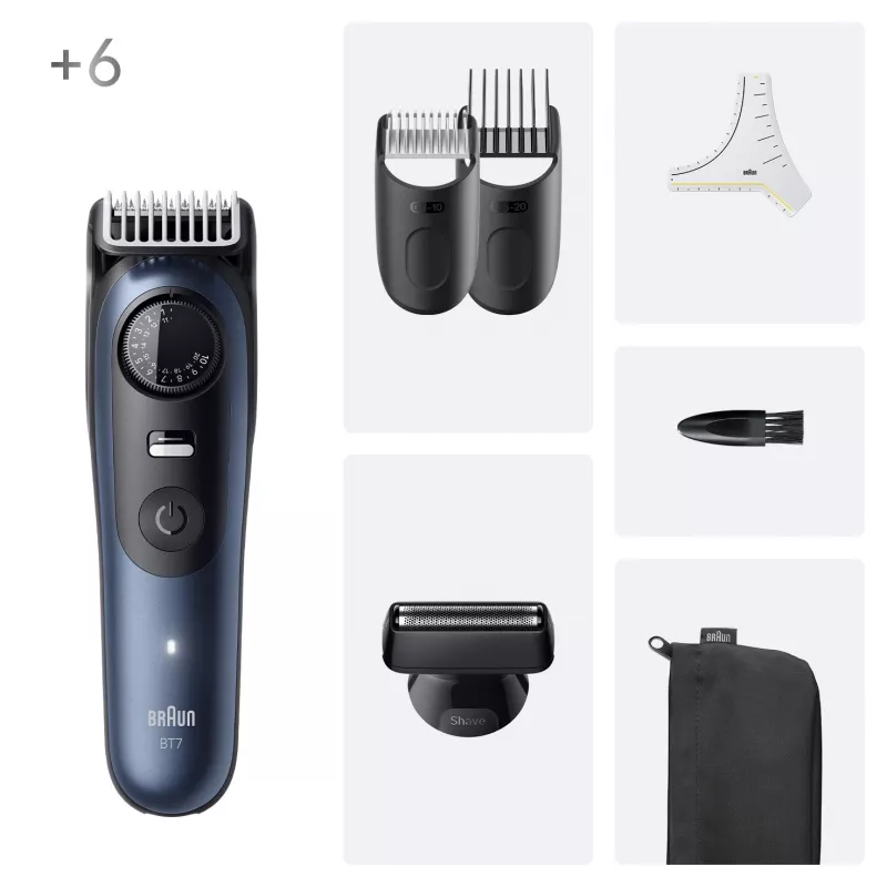 Braun BeardTrimmer 7 BT7520 Aku 40 2 cm Märg ja kuiv Must, Sinine