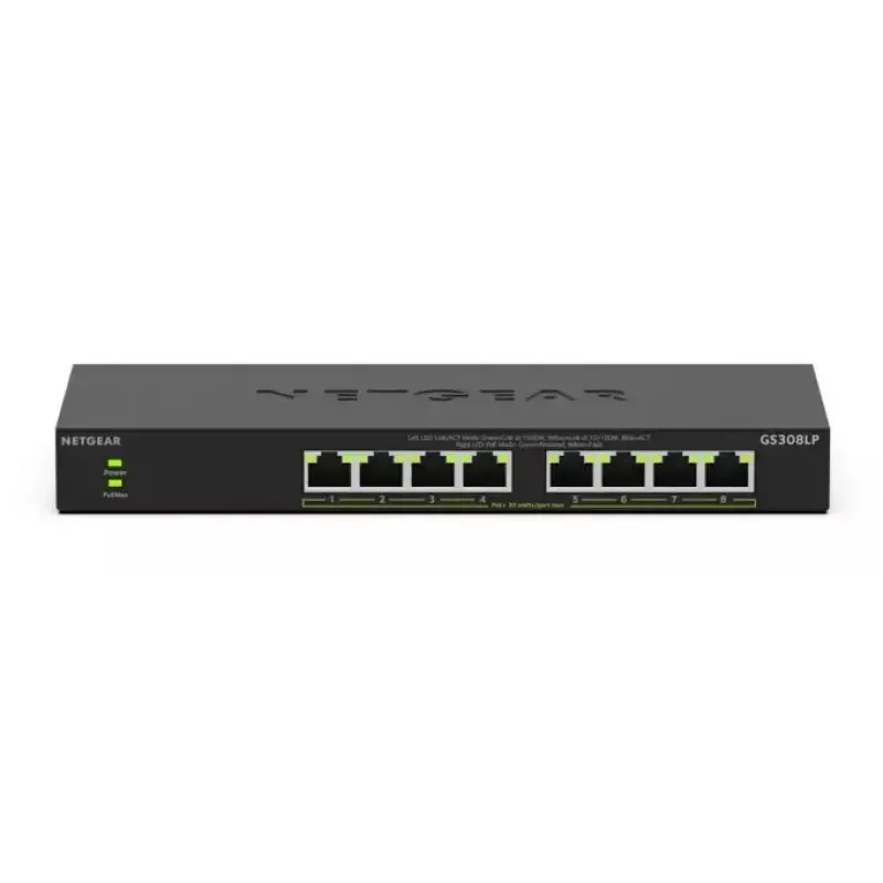NETGEAR GS308LP Haldamata Gigabit Ethernet (10/100/1000) Toite Etherneti (PoE) kaudu Lauaarvuti Must