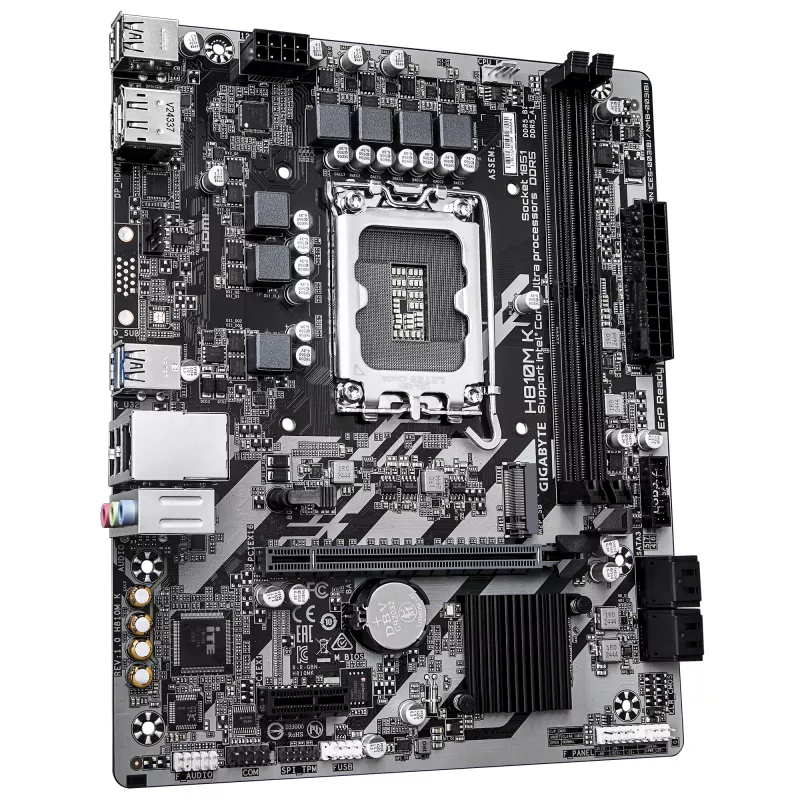 GIGABYTE H810M K Micro ATX emaplaat Intel Core Ultra (Series 2) jaoks — LGA 1851, DDR5 kuni 6400MHz, 1x PCIe 4.0 M.2, 1GbE