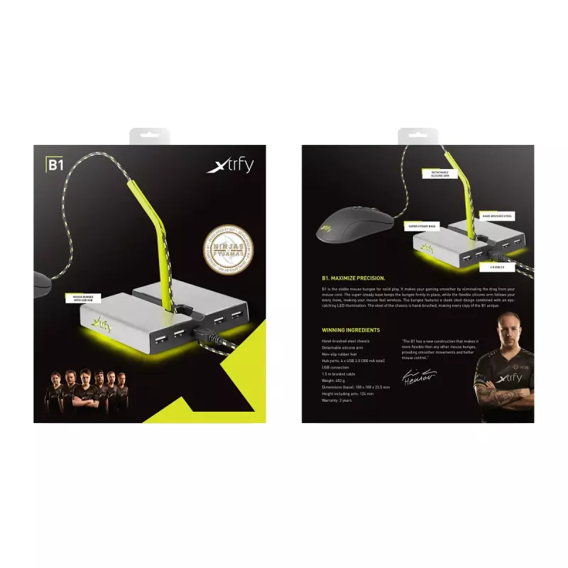 Xtrfy B1 Mouse Bungee LED hiirehoidik 4-pordilise USB 2.0 jaoturiga