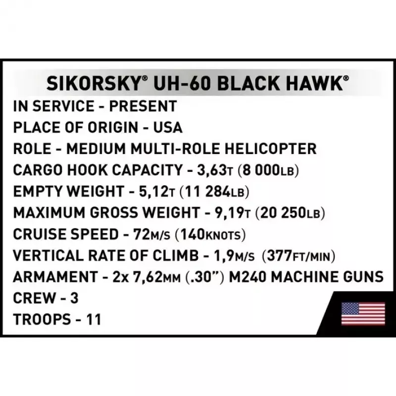 Konstruktorkomplekt Cobi Sikorsky UH-60 Must Hawk 928 klotsi, mudel COBI-5906
