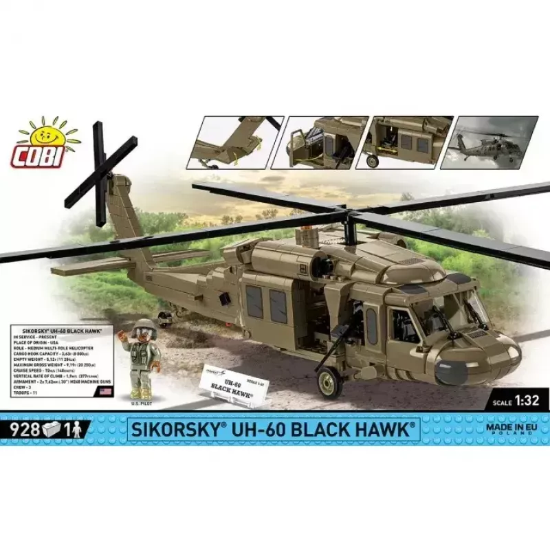 Konstruktorkomplekt Cobi Sikorsky UH-60 Must Hawk 928 klotsi, mudel COBI-5906